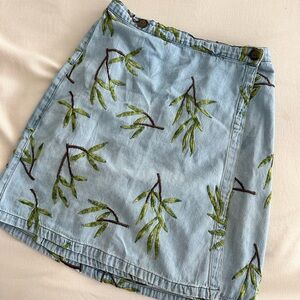 Vintage Embroidered Leaf Denim Skirt